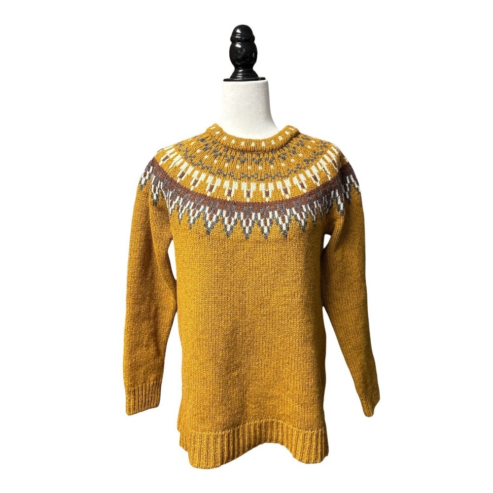 Jumperfabriken 100% Shetland Wool Fair Isle Nordic Sweater Mustard Size Small
